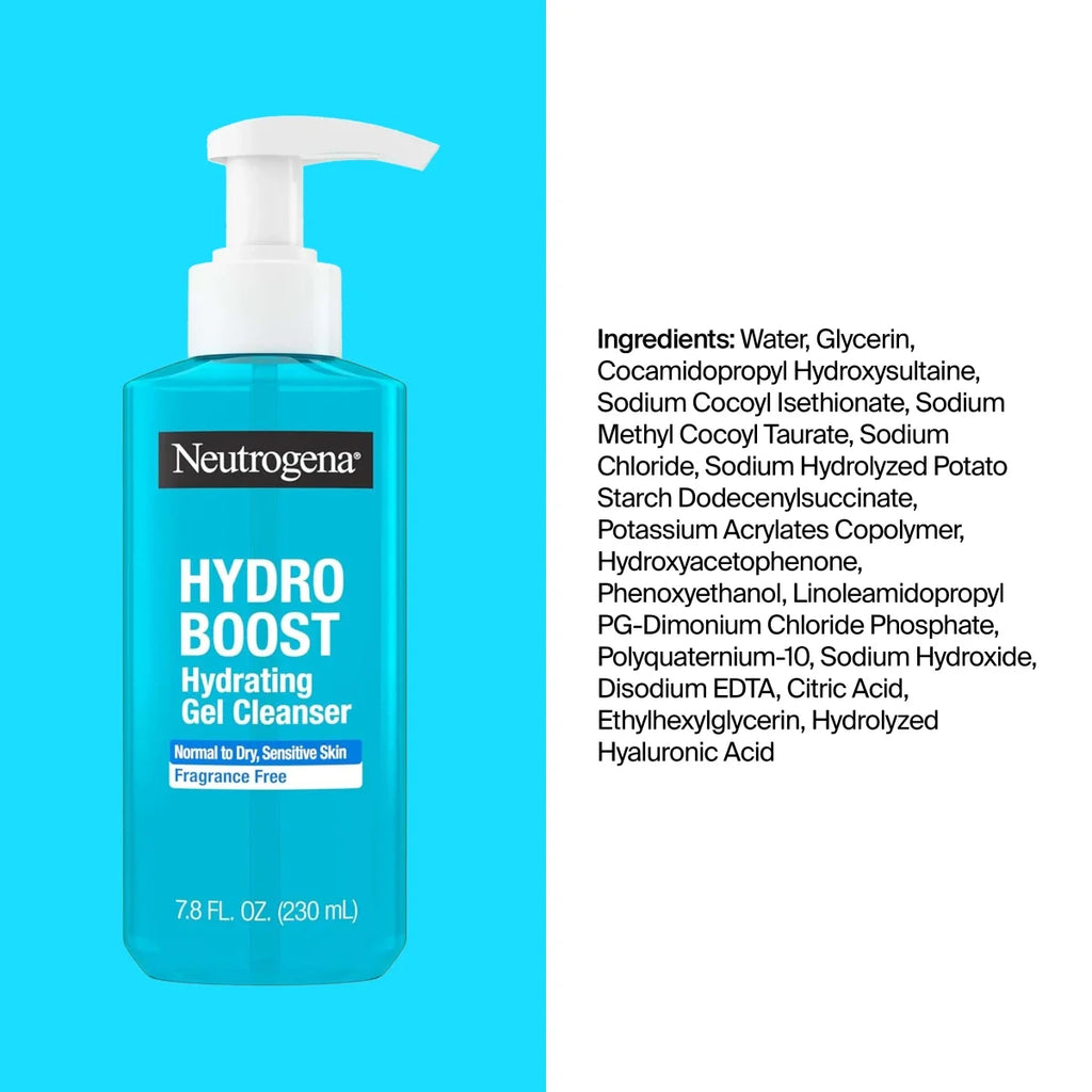 Neutrogena Hydro Boost Hydrating | 7.8 Fl. Oz Fragrance-Free Cleansing Gel | Hyaluronic Acid