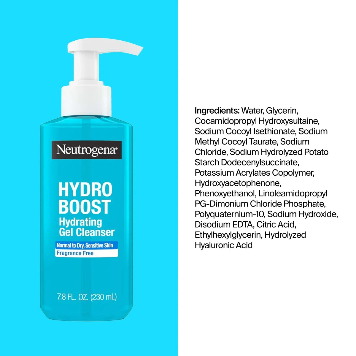 Neutrogena Hydro Boost Hydrating | 7.8 Fl. Oz Fragrance-Free Cleansing Gel | Hyaluronic Acid