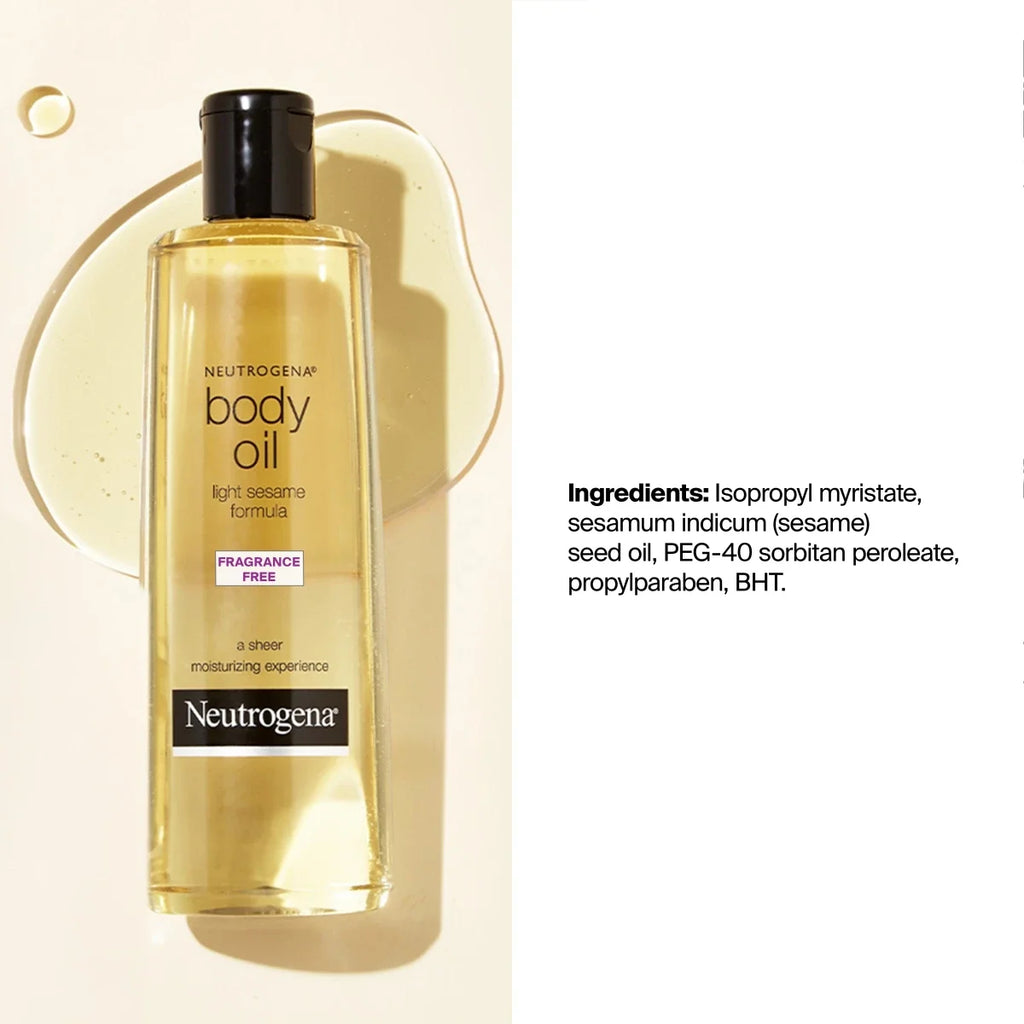Neutrogena Body Oil Light — Fragrance Free Sesame Moisturizer, 8.5 Fl. Oz
