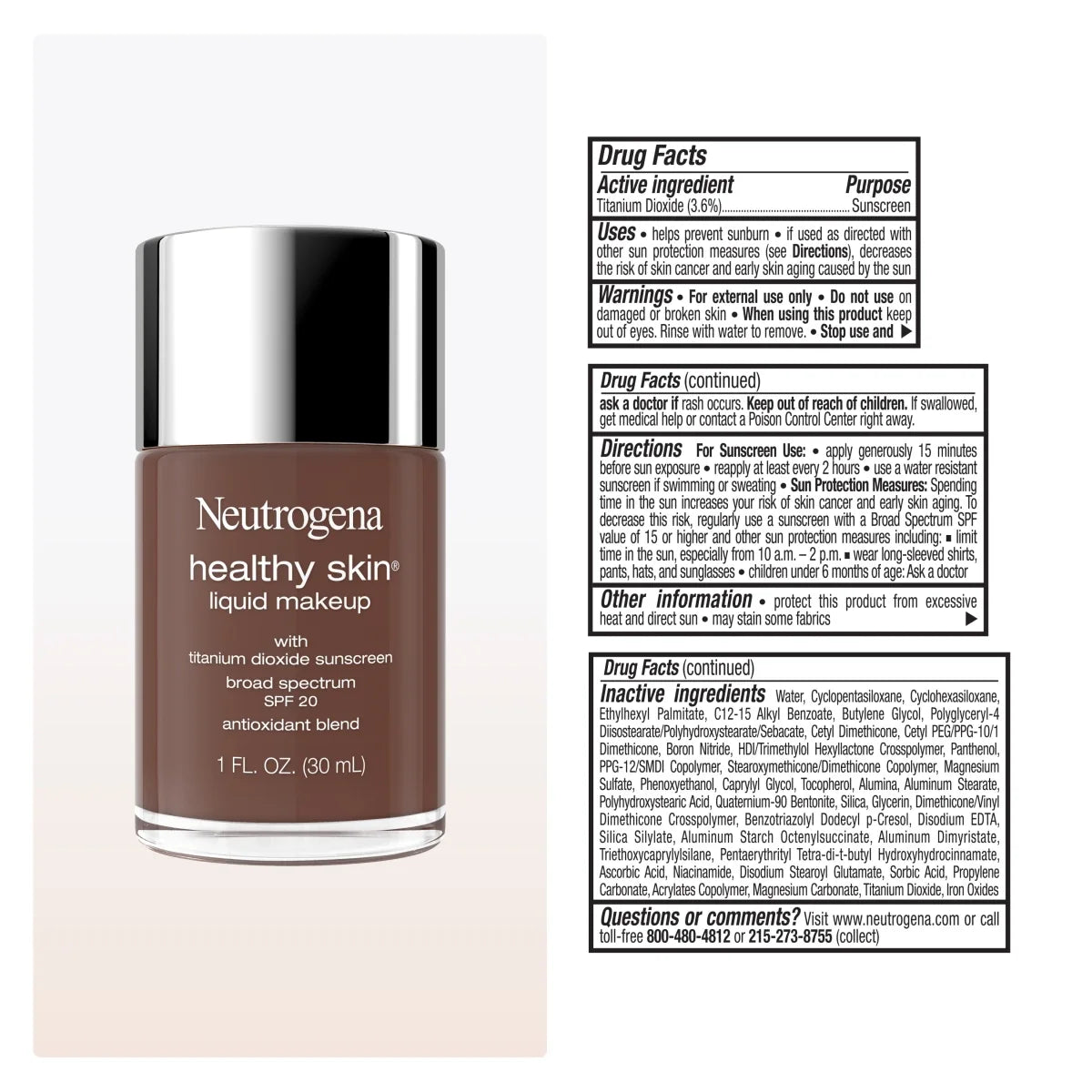 Neutrogena Healthy Skin Liquid Makeup — 550C Walnut, Broad Spectrum SPF 20, 1 Fl. Oz