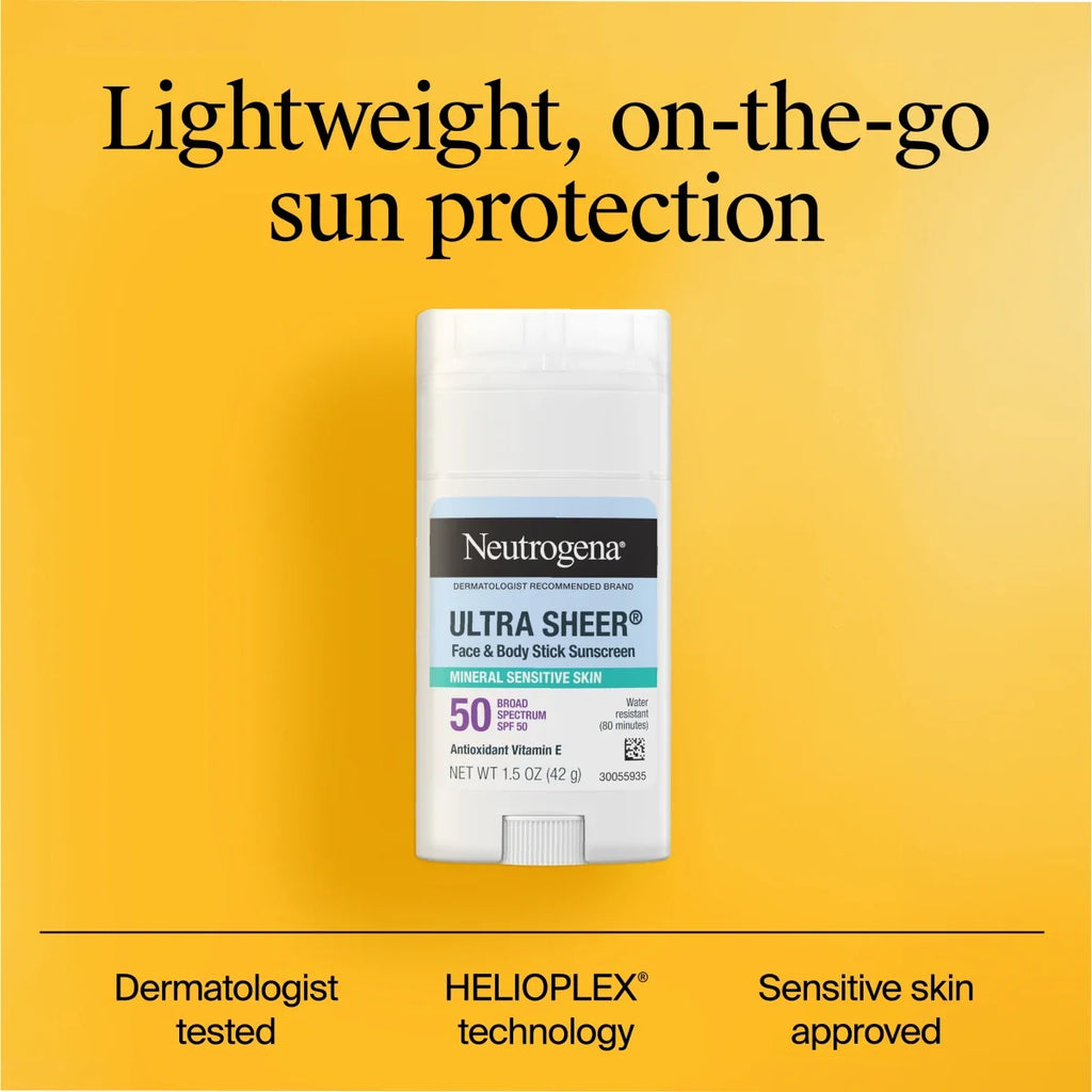 Neutrogena Ultra Sheer Mineral | SPF 50 | Face & Body Sunscreen Stick | 1.5 Oz