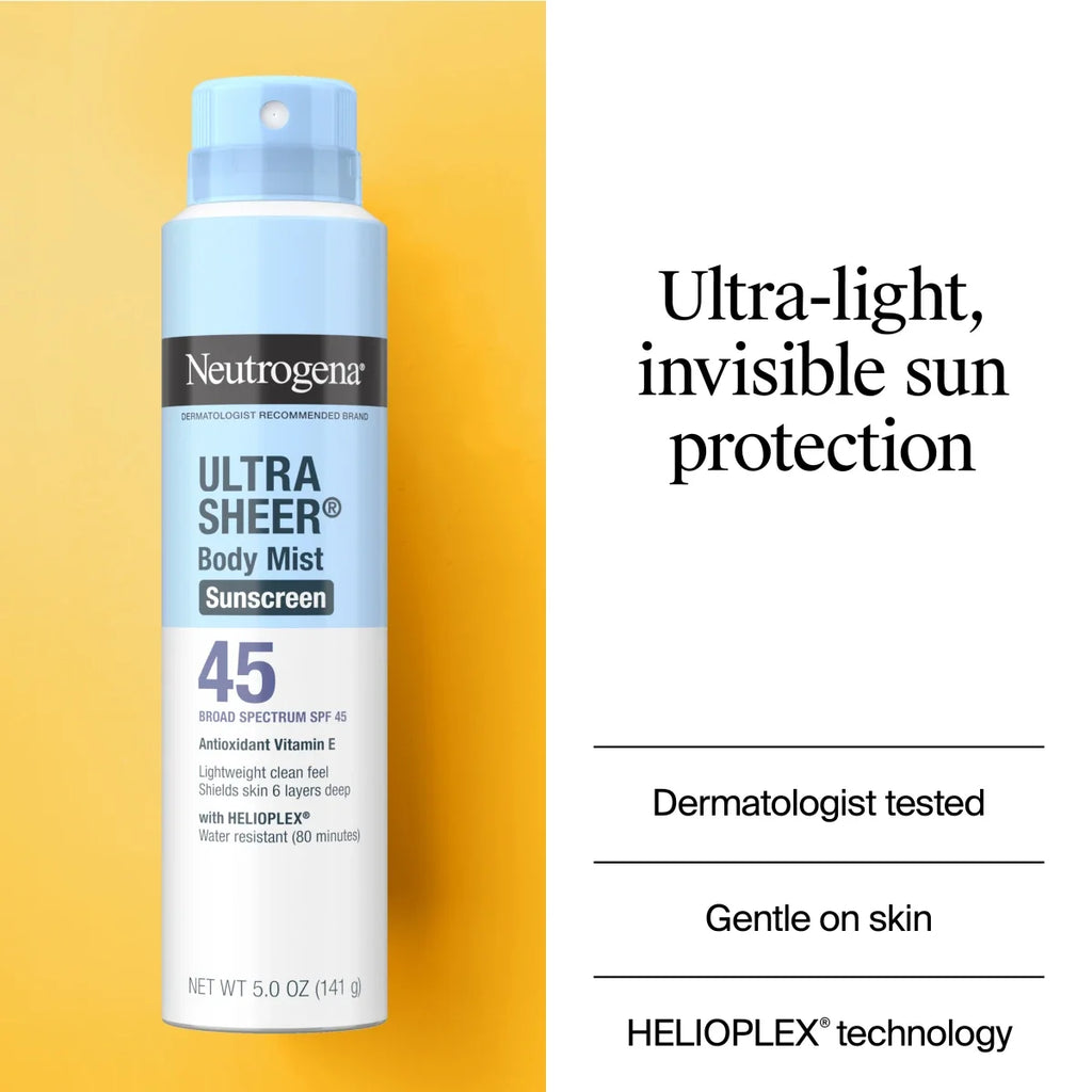Neutrogena Ultra Sheer Body Mist Sunscreen, Broad Spectrum SPF 45, 5 Oz