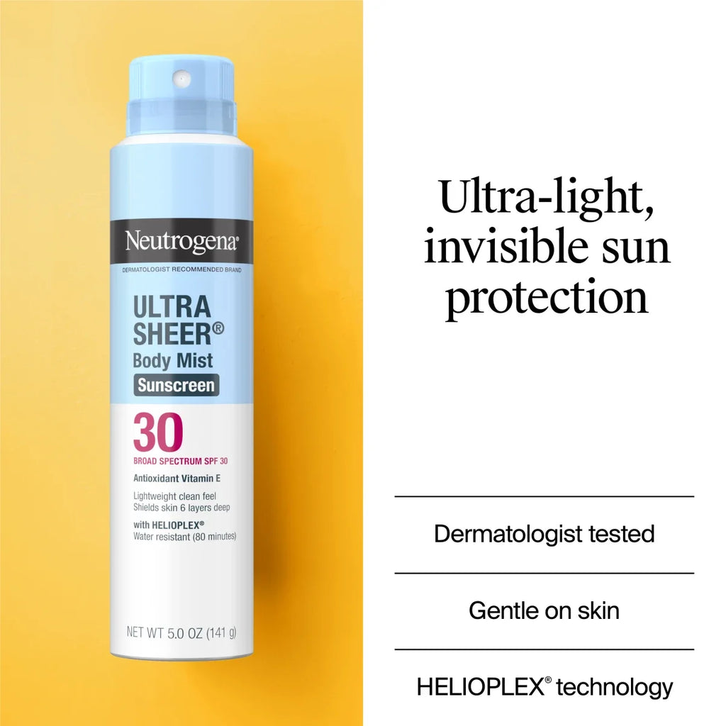 Neutrogena Ultra Sheer Body Mist Sunscreen Spray, Broad Spectrum SPF 30, 5 Oz