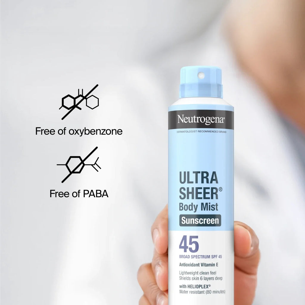 Neutrogena Ultra Sheer Body Mist Sunscreen Spray, Broad Spectrum SPF 45, 8 Oz