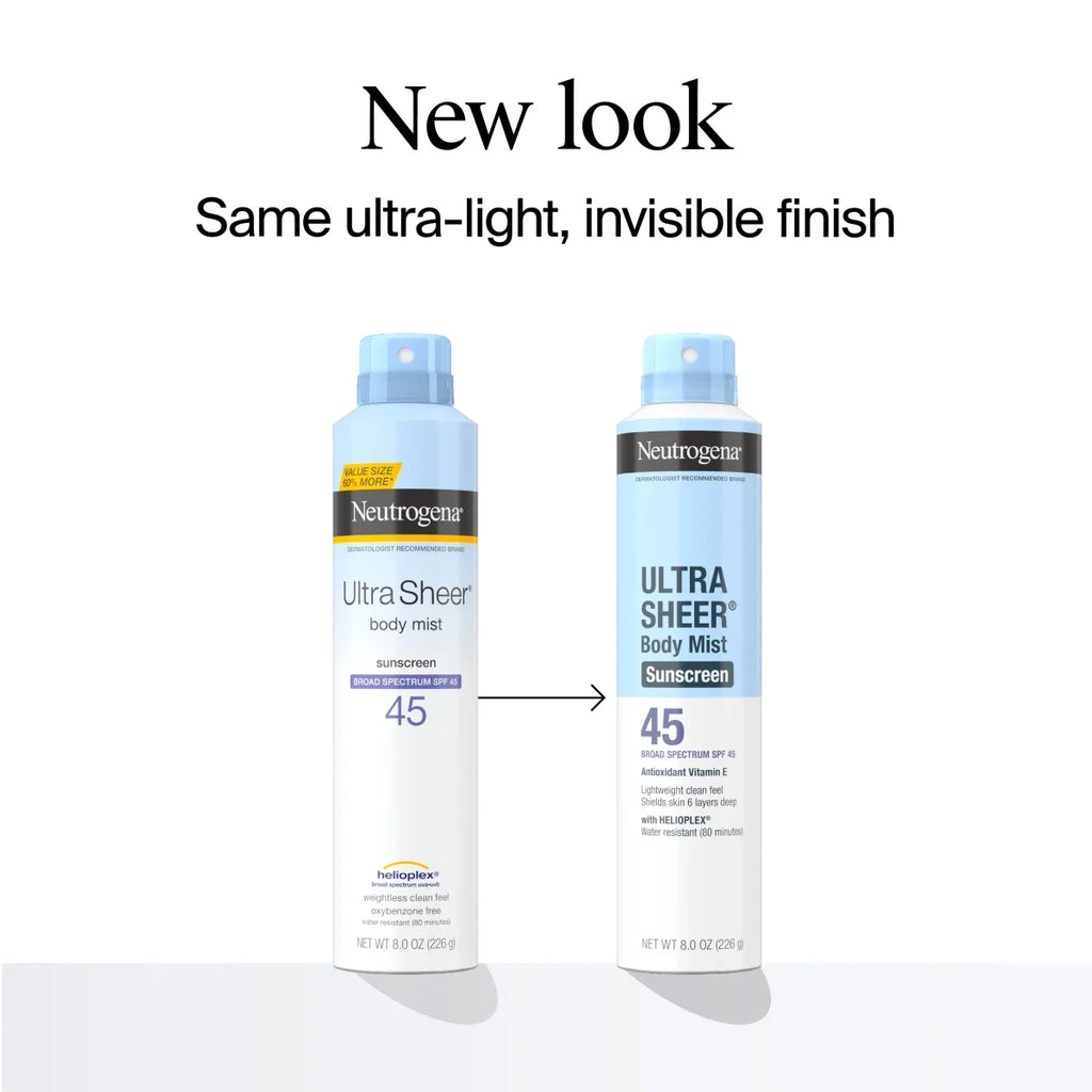 Neutrogena Ultra Sheer Body Mist Sunscreen Spray, Broad Spectrum SPF 45, 8 Oz