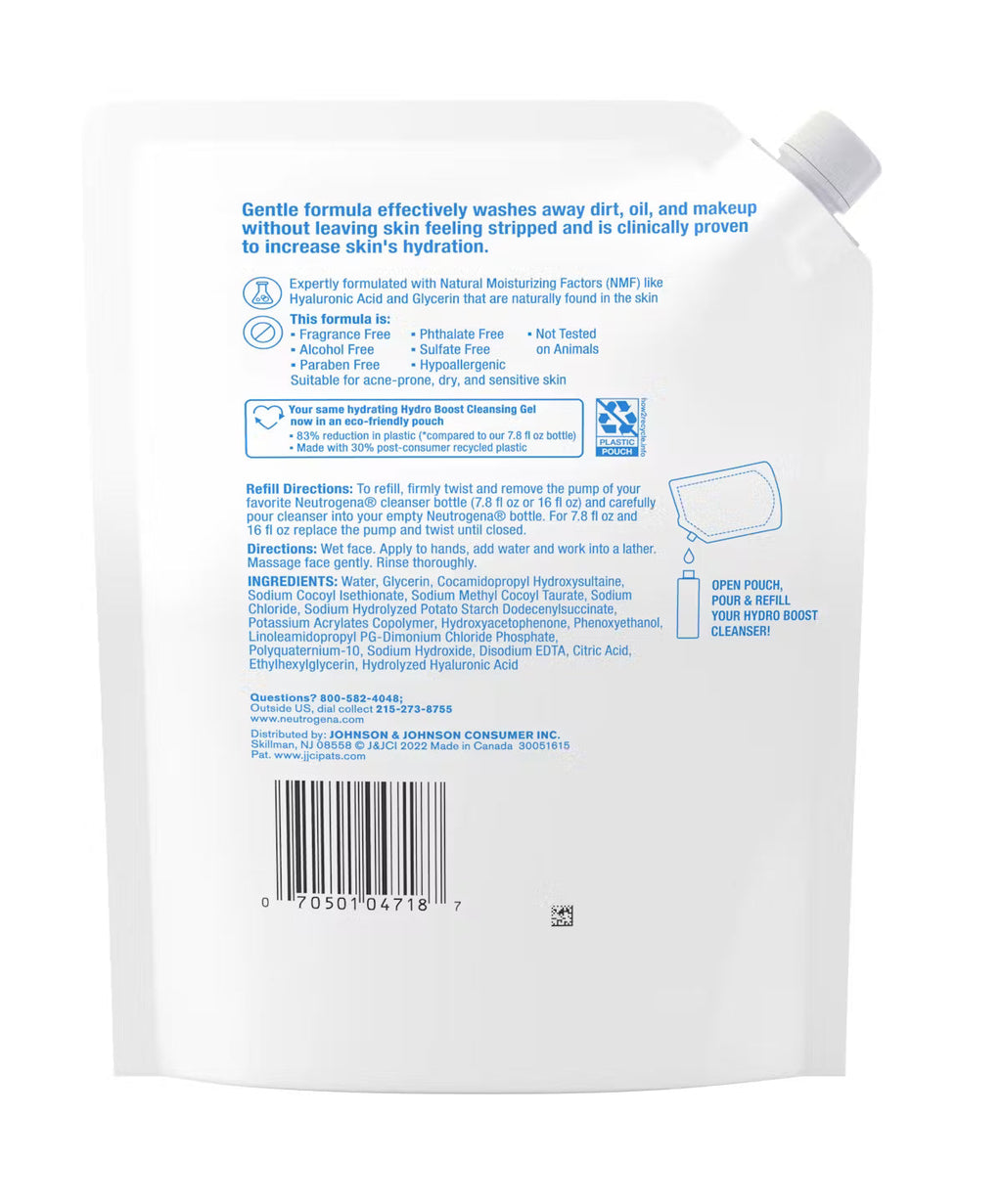 Fragrance-Free Refill Pouch | Neutrogena Hydro Boost Cleansing Gel | Hydrating Face Wash
