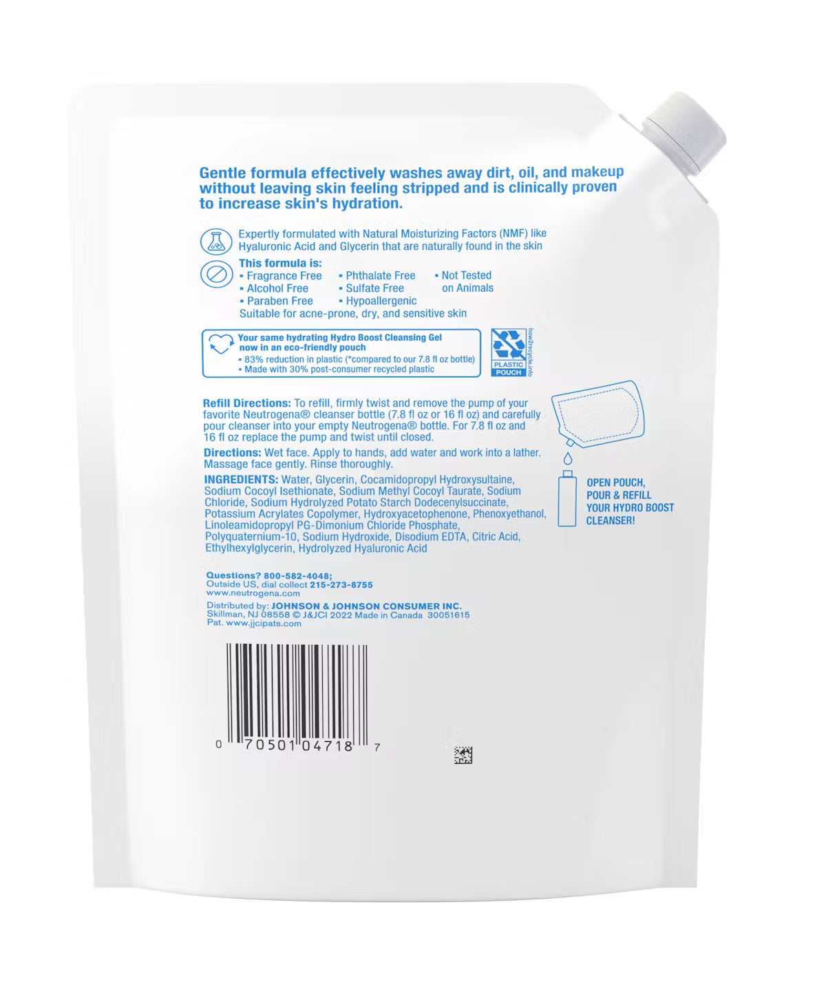 Fragrance-Free Refill Pouch | Neutrogena Hydro Boost Cleansing Gel | Hydrating Face Wash