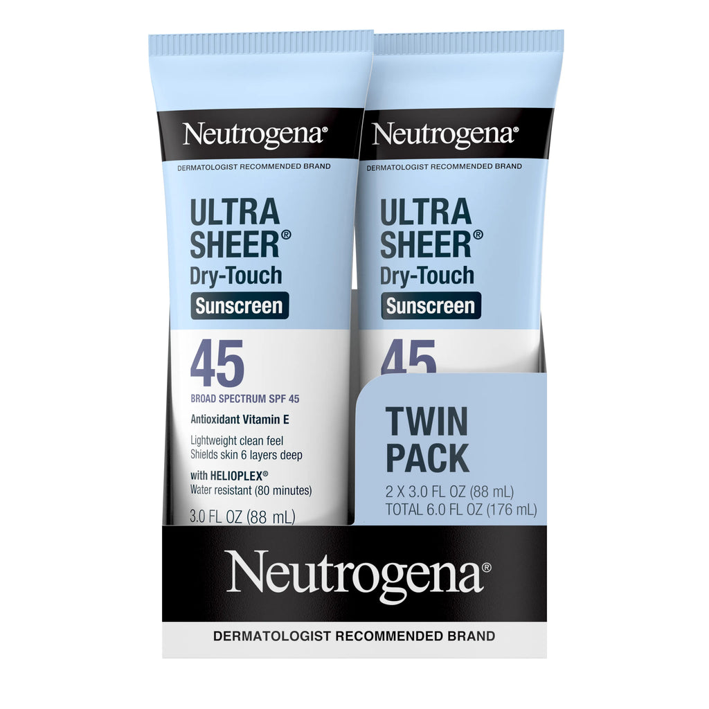 Neutrogena Ultra Sheer Dry-Touch | SPF 45 Broad Spectrum Lotion | Pack of 2, 3 Fl. Oz