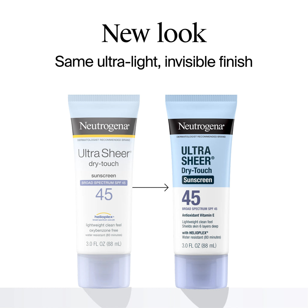 Neutrogena Ultra Sheer Dry-Touch | SPF 45 Broad Spectrum Lotion | Pack of 2, 3 Fl. Oz