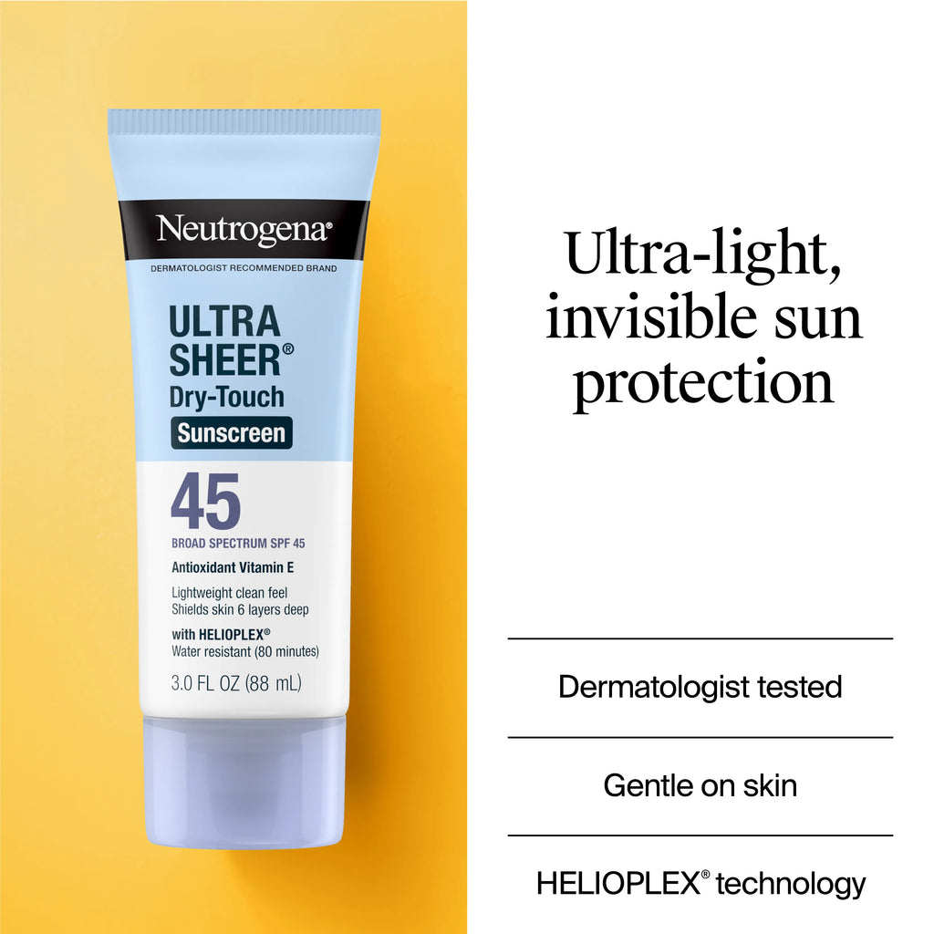 Neutrogena Ultra Sheer Dry-Touch | SPF 45 Broad Spectrum Lotion | Pack of 2, 3 Fl. Oz