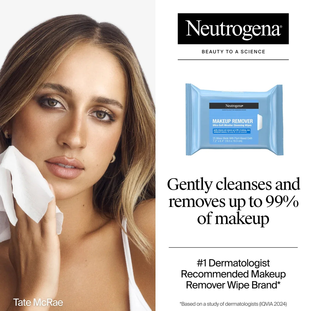 Neutrogena Makeup Remover Ultra-Soft — Micellar Cleansing Wipes with Vanity Case, 25 Count