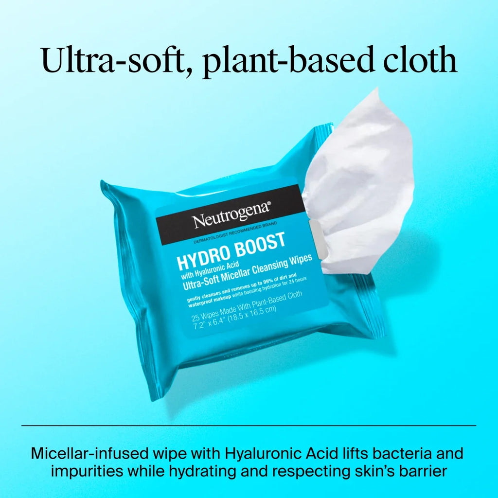 Neutrogena Hydro Boost Makeup — Twin Pack of Ultra-Soft Micellar Wipes, 25 Count
