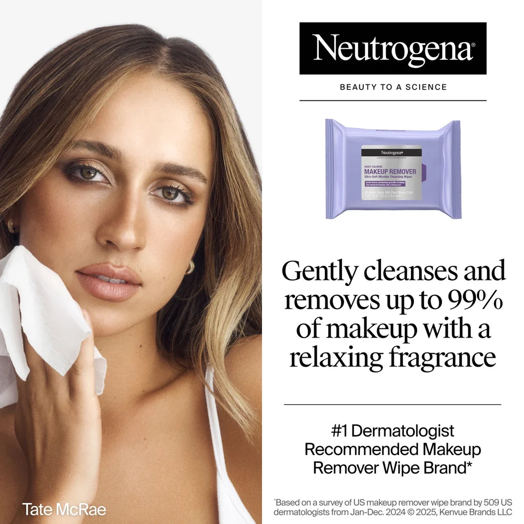 Neutrogena Night Calming Makeup — Ultra-Soft Micellar Remover Wipes, 25 Count