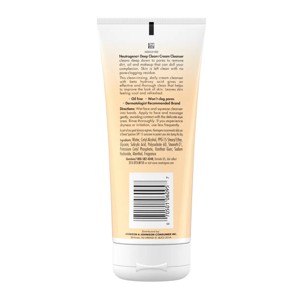 Neutrogena Deep Clean Cream — Oil-Free BHA Face Wash, 7 Fl. Oz