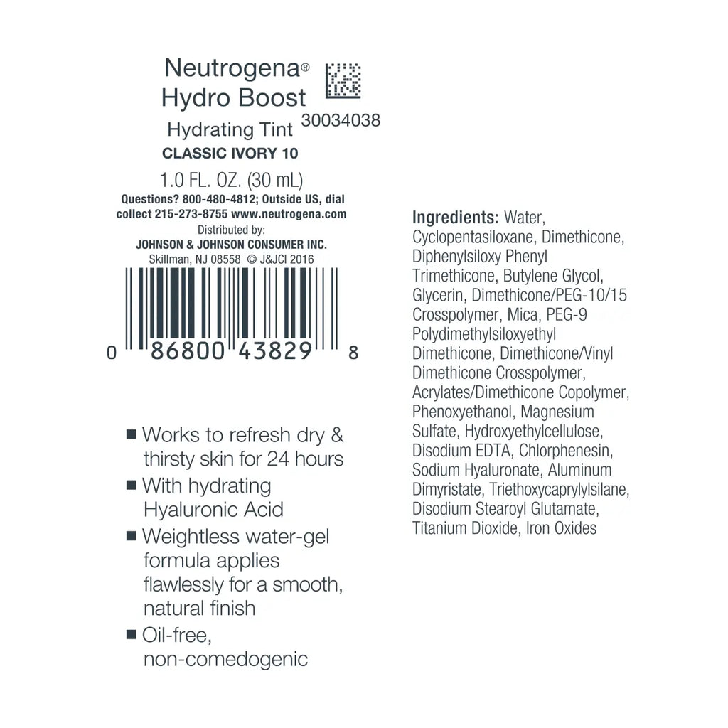 Neutrogena Hydro Boost Hydrating | Classic Ivory 10 | 1.0 Fl. Oz Water-Gel Tint