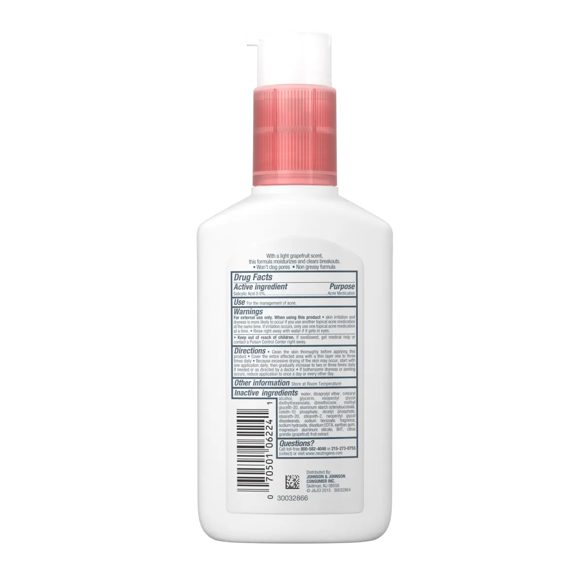 Neutrogena Oil-Free Acne Moisturizer | 4 Fl. Oz | Pink Grapefruit Face Lotion