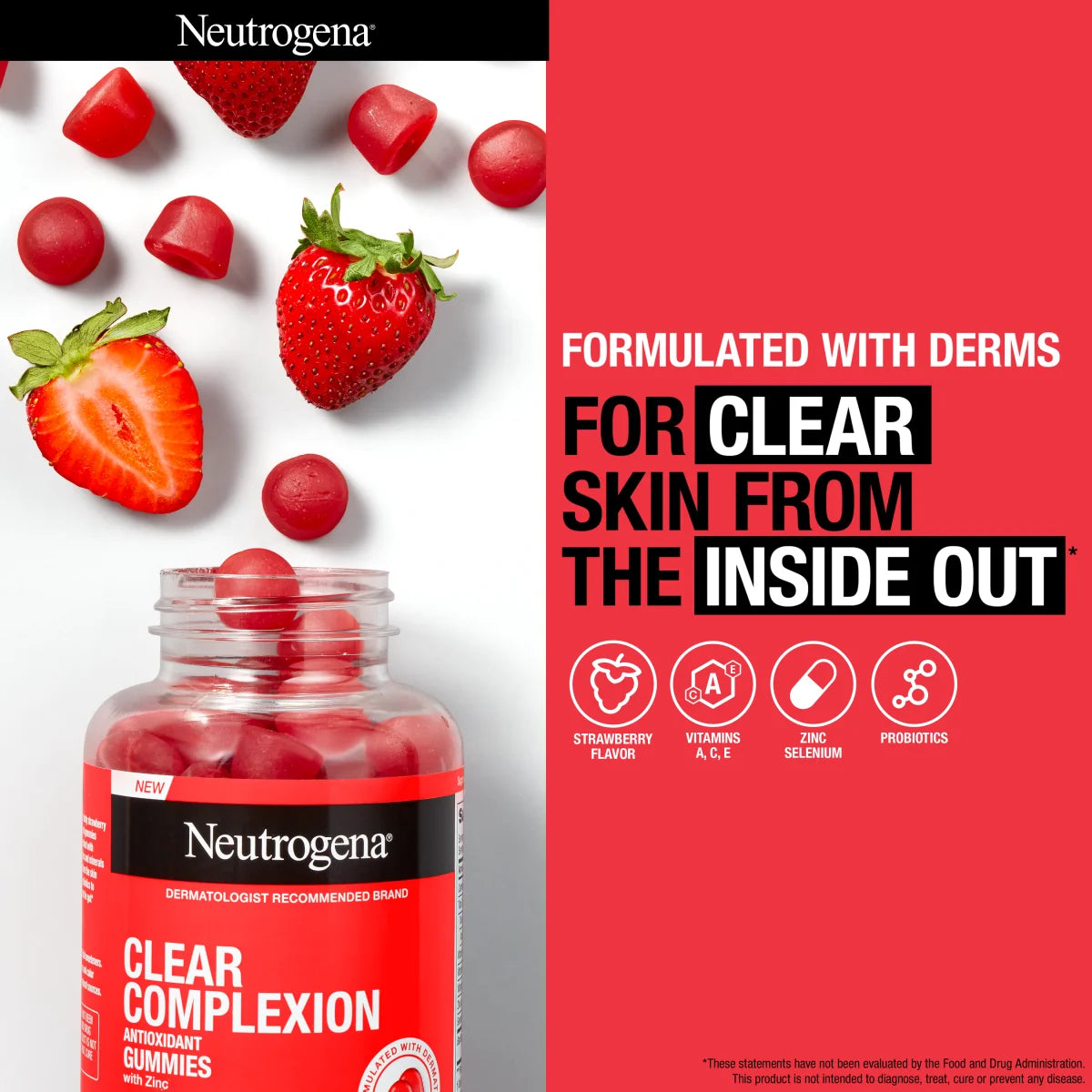 Neutrogena Clear Complexion Antioxidant — 60 Gummies | Strawberry Flavor + Zinc