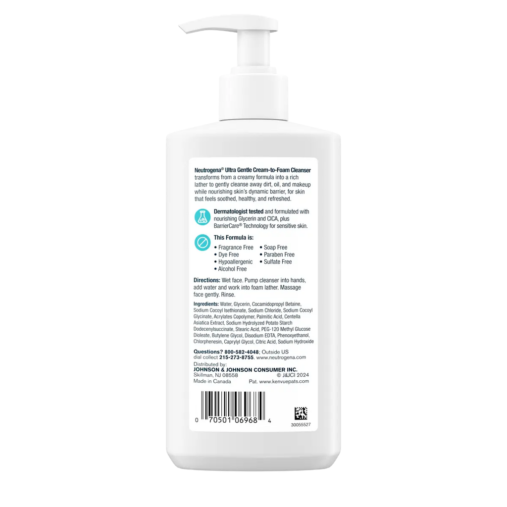 Neutrogena Ultra Gentle Cream | 8.5 Fl. Oz | Cream-to-Foam Facial Cleanser