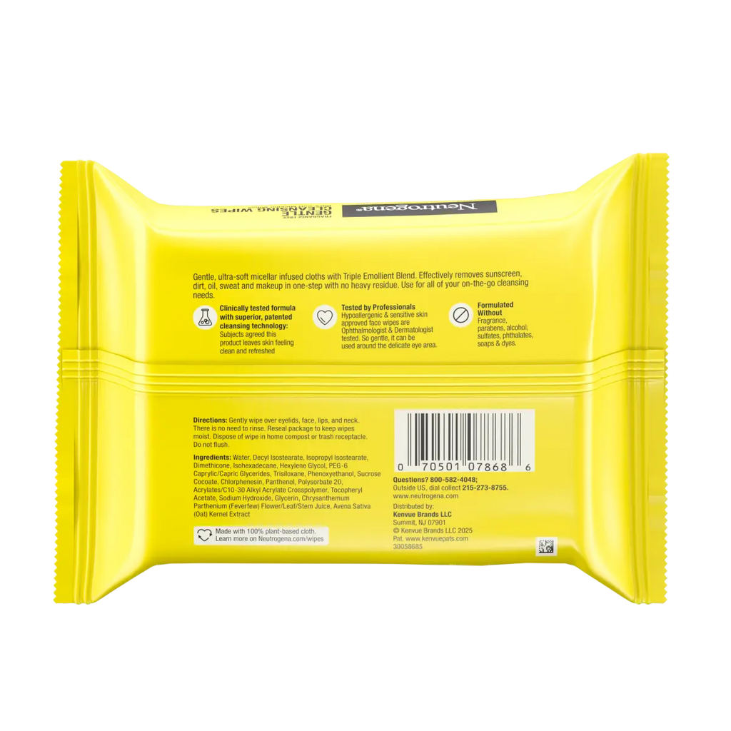 Neutrogena Gentle Cleansing Wipes • 25 Count | Ultra-Soft Micellar Face Wipes