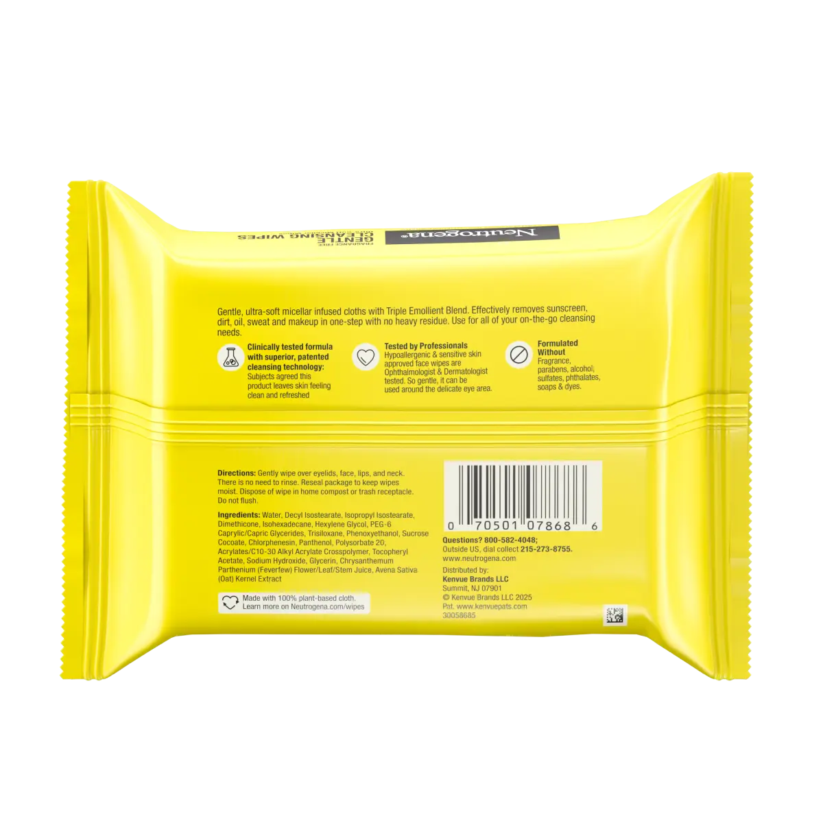 Neutrogena Gentle Cleansing Wipes • 25 Count | Ultra-Soft Micellar Face Wipes