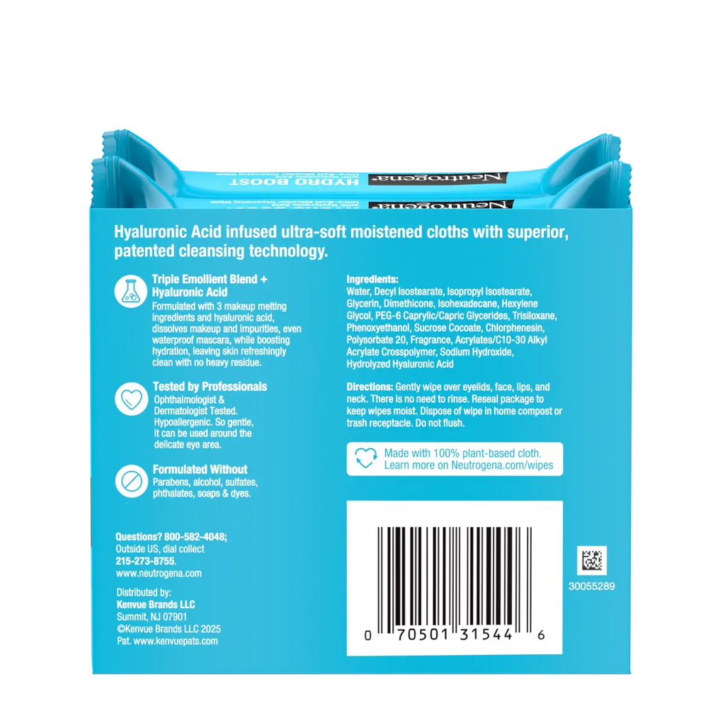 Neutrogena Hydro Boost Makeup — Twin Pack of Ultra-Soft Micellar Wipes, 25 Count