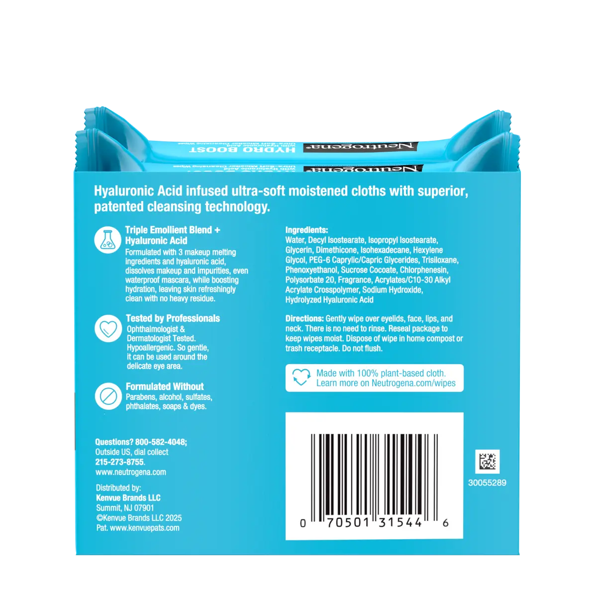 Neutrogena Hydro Boost Makeup — Twin Pack of Ultra-Soft Micellar Wipes, 25 Count