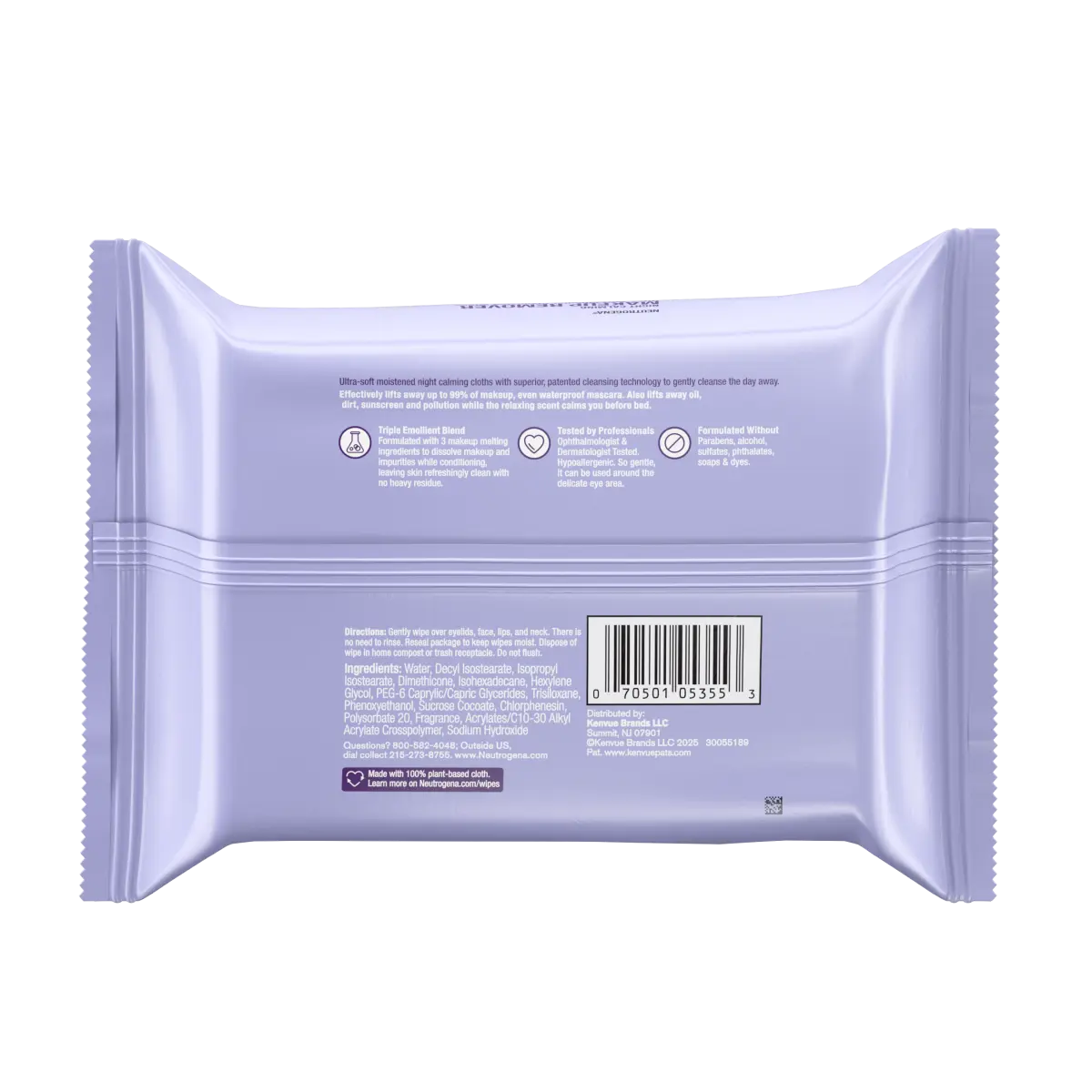 Neutrogena Night Calming Makeup — Ultra-Soft Micellar Remover Wipes, 25 Count