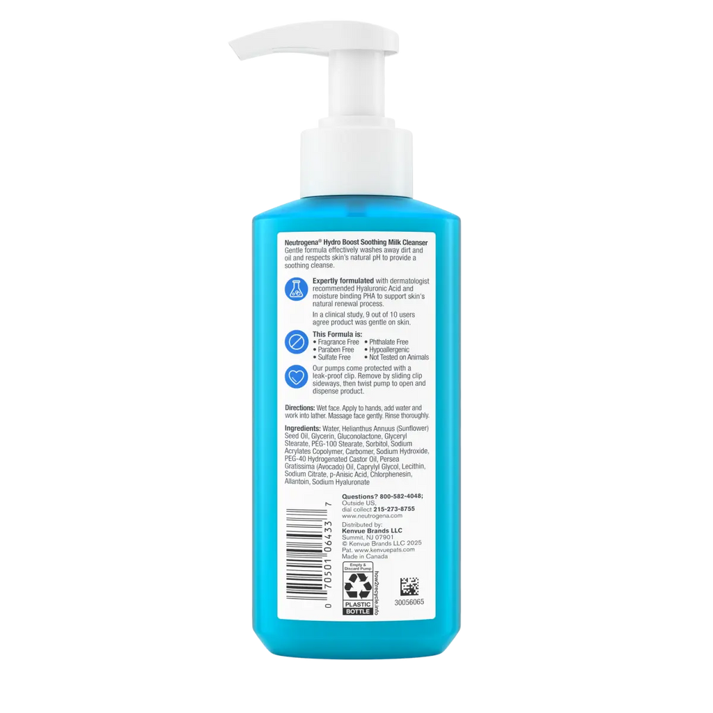 Neutrogena Hydro Boost Soothing Fragrance Free | Milk Cleanser | 7.8 Fl. Oz