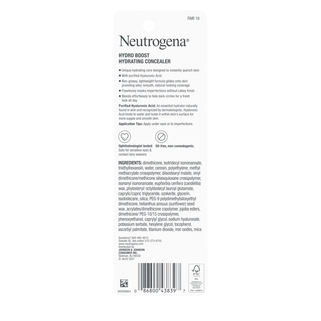 Neutrogena Hydro Boost Hydrating | 10 Fair Concealer Stick | 0.12 Oz