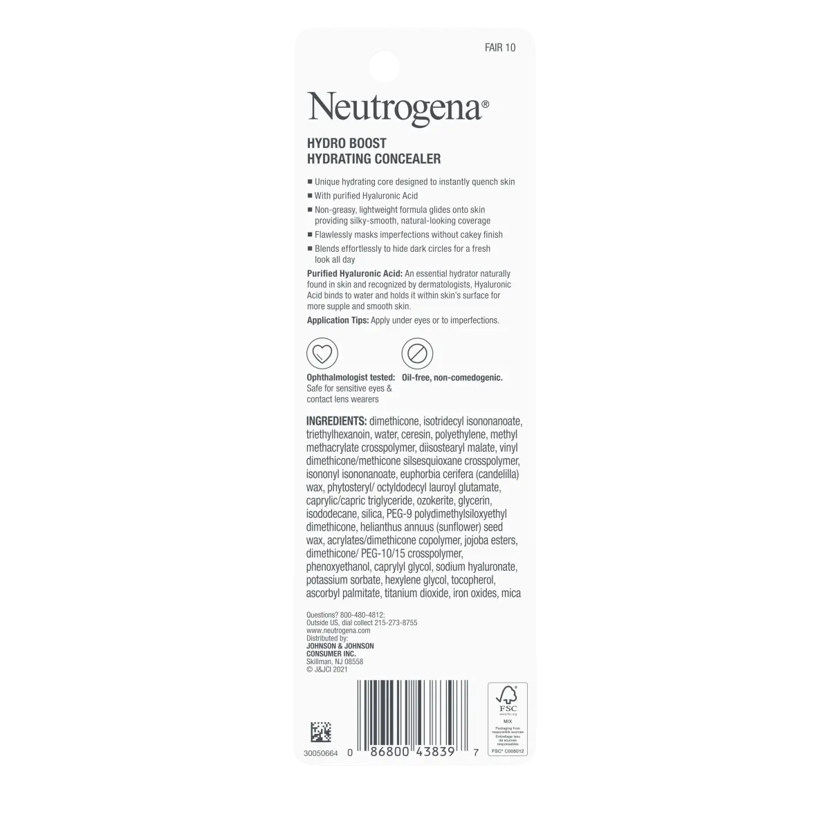 Neutrogena Hydro Boost Hydrating | 10 Fair Concealer Stick | 0.12 Oz