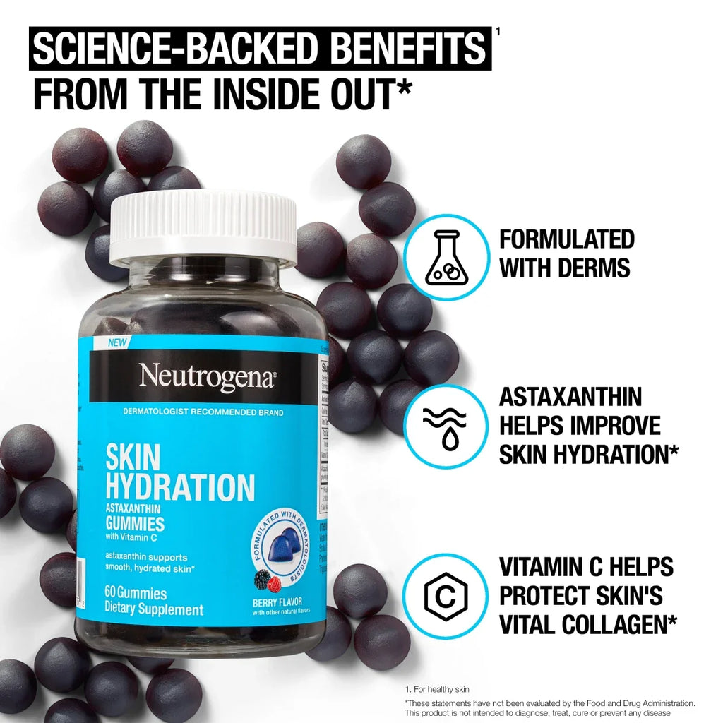 Neutrogena Skin Hydration Astaxanthin | Vitamin C Gummies | 60 Gummies