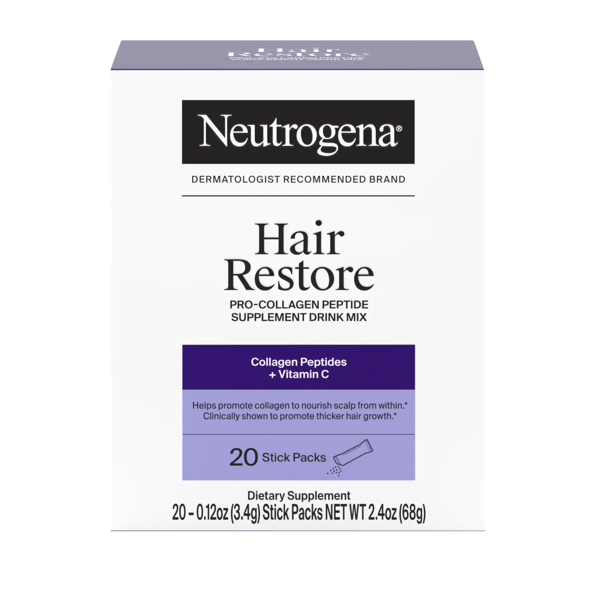 Neutrogena Hair Restore Pro-Collagen Peptide Supplement, 20 Packs — Unflavored Drink Mix