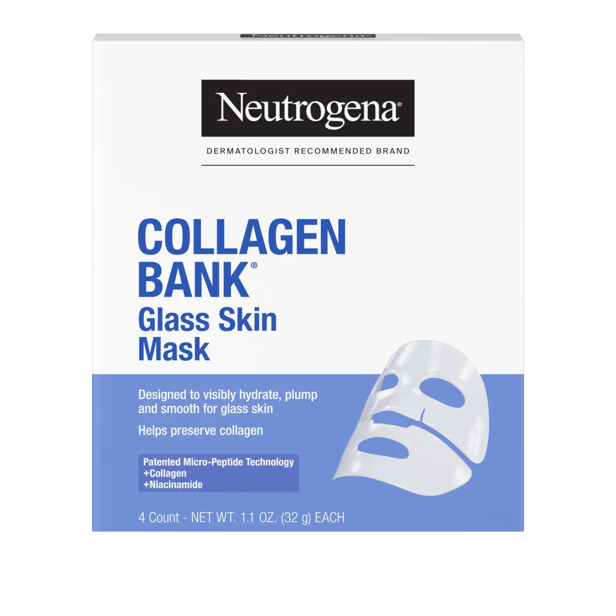 Neutrogena Collagen Bank Glass — 4 Count | Hydrogel Skin Mask