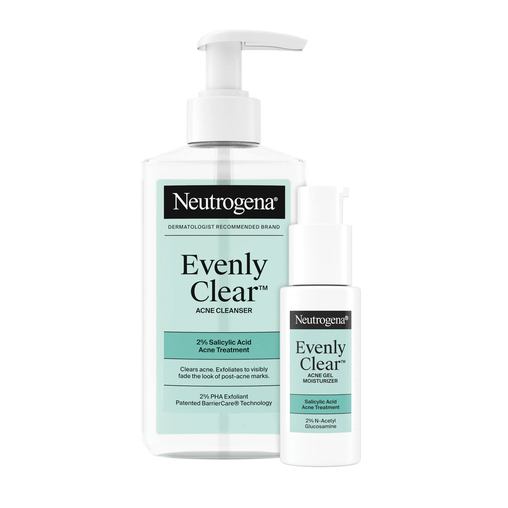 Neutrogena Acne-Fighting Skincare Solutions | Evenly Clear Cleanser + Acne Gel Moisturizer
