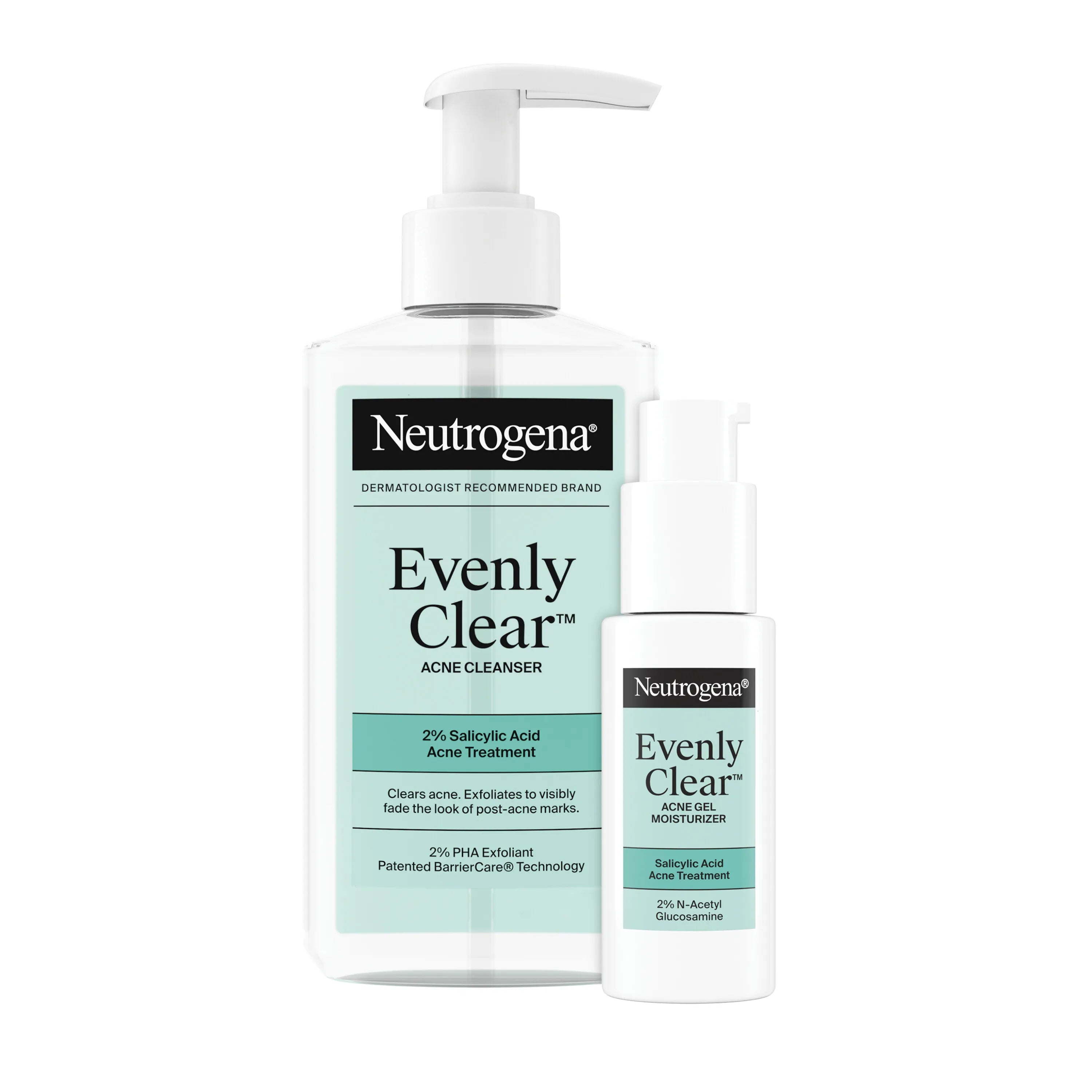Neutrogena Acne-Fighting Skincare Solutions | Evenly Clear Cleanser + Acne Gel Moisturizer