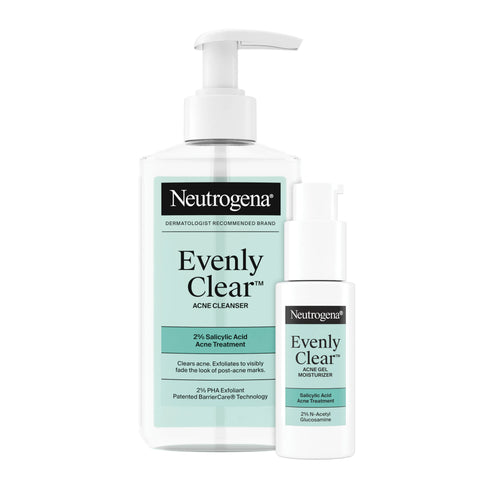 Neutrogena Acne-Fighting Skincare Solutions | Evenly Clear Cleanser + Acne Gel Moisturizer