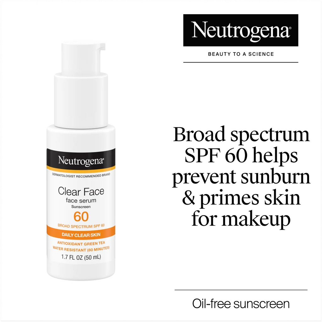 Neutrogena Clear Face Serum — Green Tea Fragrance Free | Broad Spectrum SPF 60