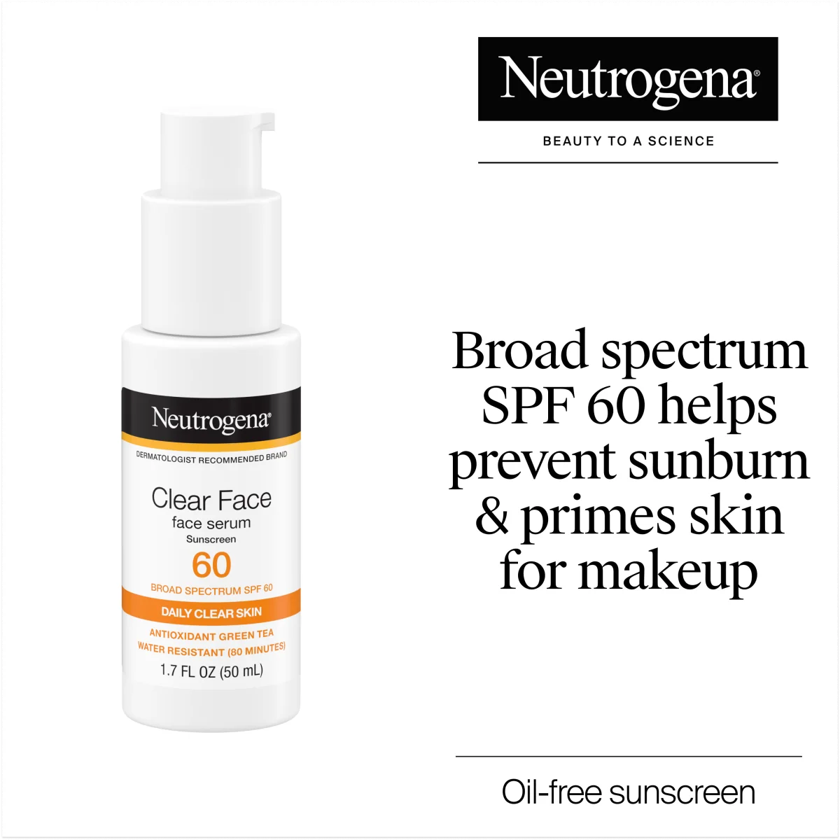 Neutrogena Clear Face Serum — Green Tea Fragrance Free | Broad Spectrum SPF 60