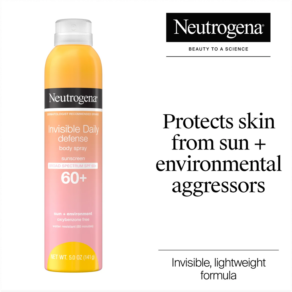 Neutrogena Invisible Daily Defense Body Spray Sunscreen | 5.0 Oz | Broad Spectrum SPF 60+