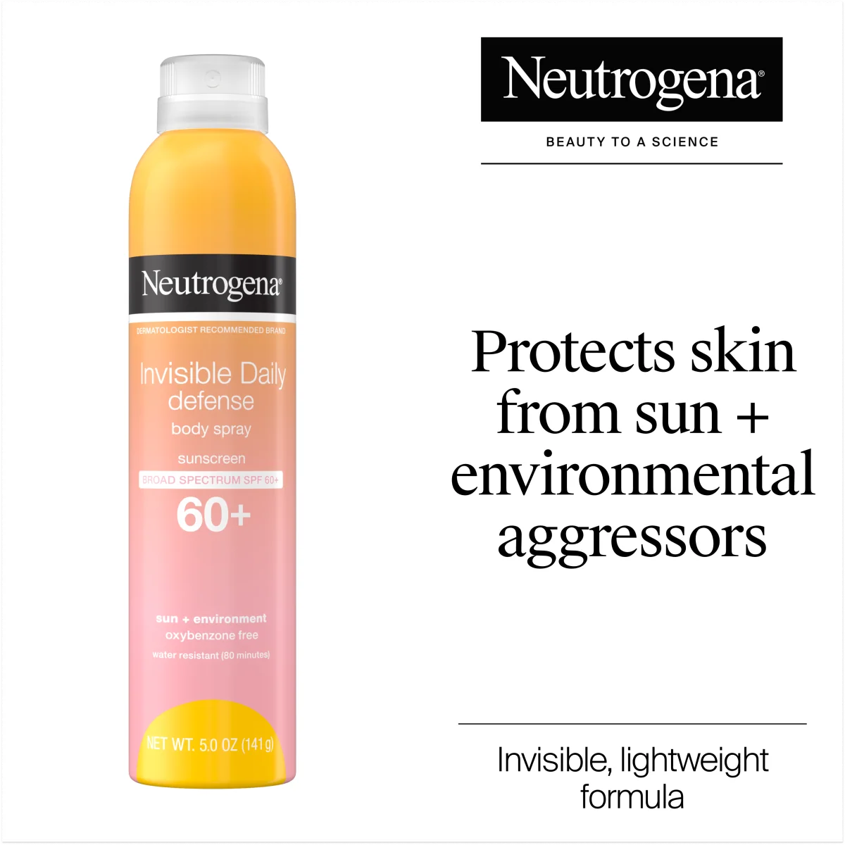 Neutrogena Invisible Daily Defense Body Spray Sunscreen | 5.0 Oz | Broad Spectrum SPF 60+